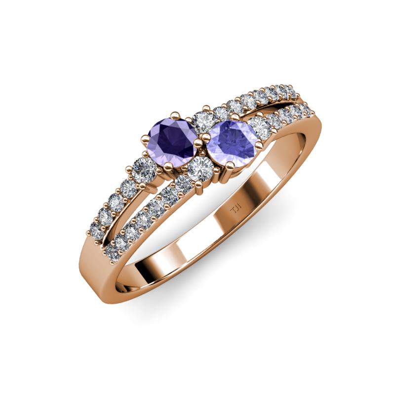 Zaira Iolite and Tanzanite with Side Diamonds Split Shank Ring 