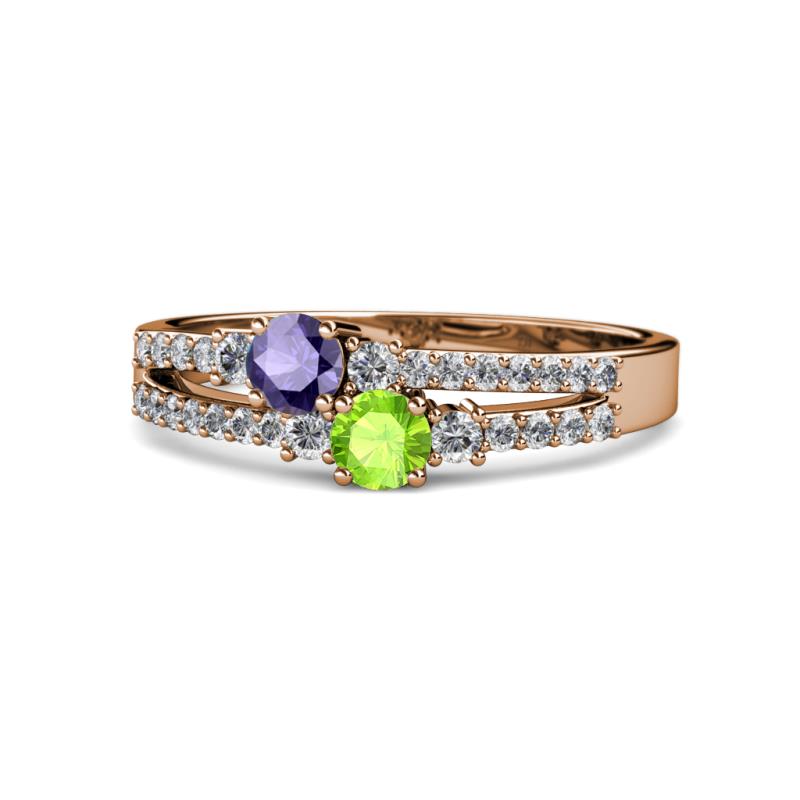 Zaira Iolite and Peridot with Side Diamonds Split Shank Ring 