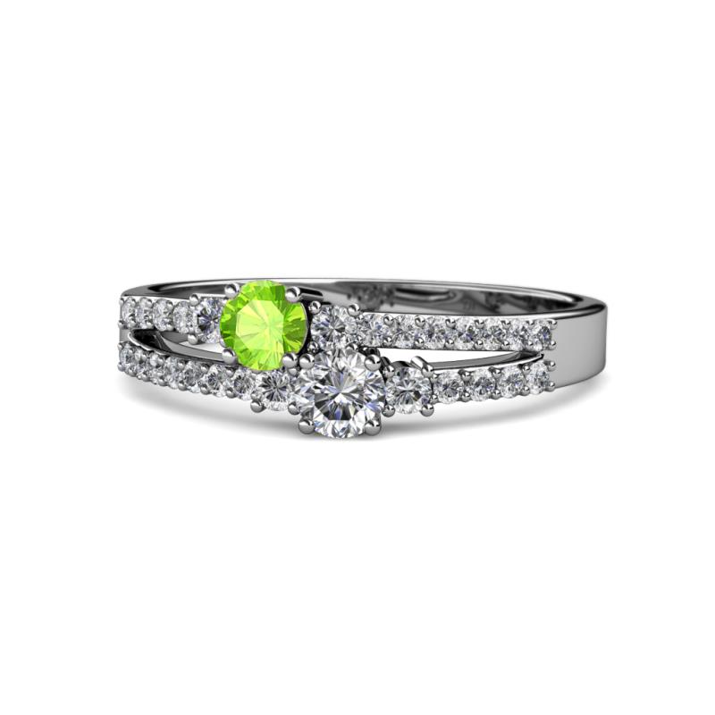 Zaira Peridot and Diamond with Side Diamonds Split Shank Ring 