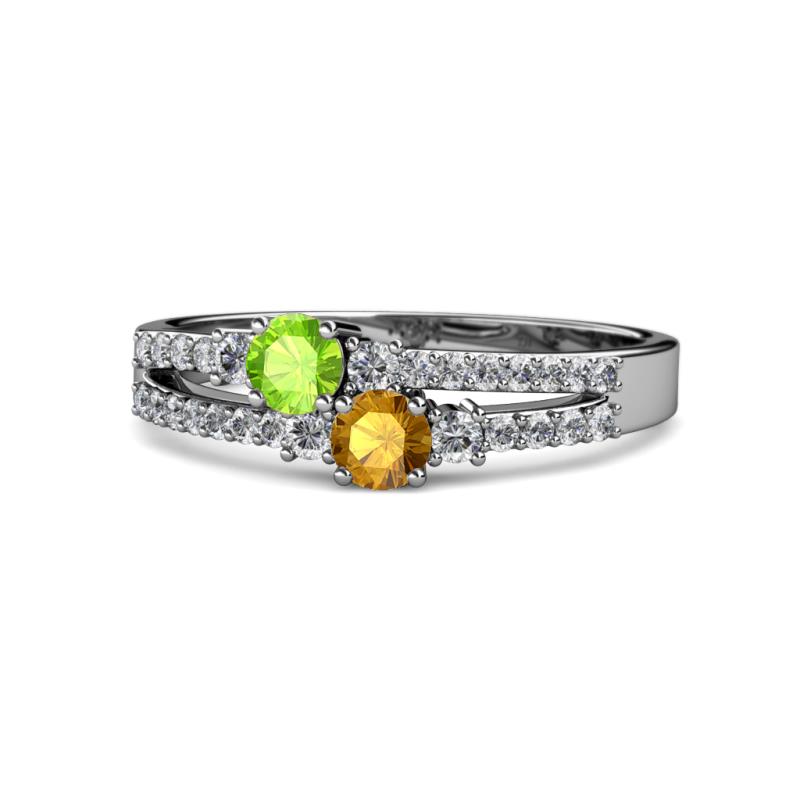 Zaira Peridot and Citrine with Side Diamonds Split Shank Ring 
