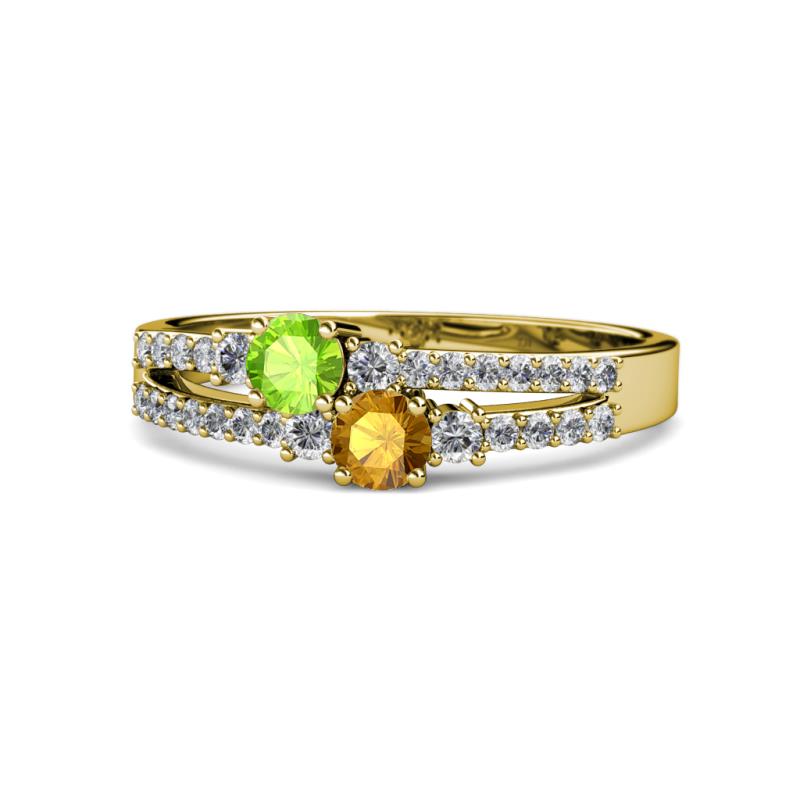 Zaira Peridot and Citrine with Side Diamonds Split Shank Ring 