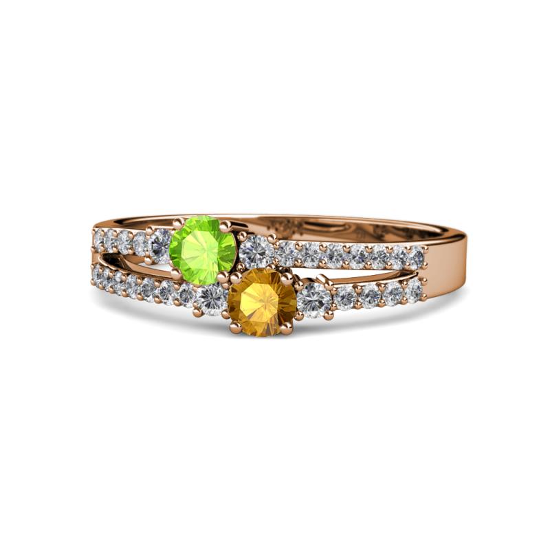 Zaira Peridot and Citrine with Side Diamonds Split Shank Ring 