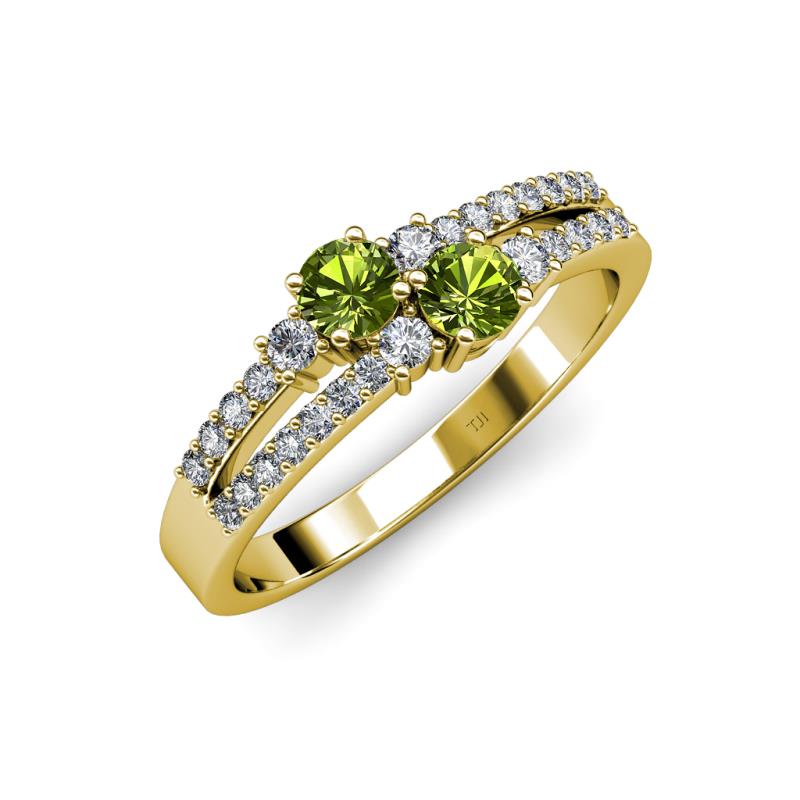 Zaira Peridot with Side Diamonds Split Shank Ring 