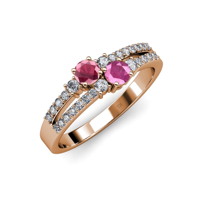 Zaira Rhodolite Garnet and Pink Sapphire with Side Diamonds Split Shank Ring 