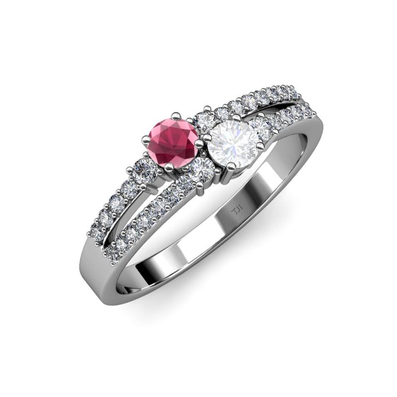 Zaira Rhodolite Garnet and White Sapphire with Side Diamonds Split Shank Ring 