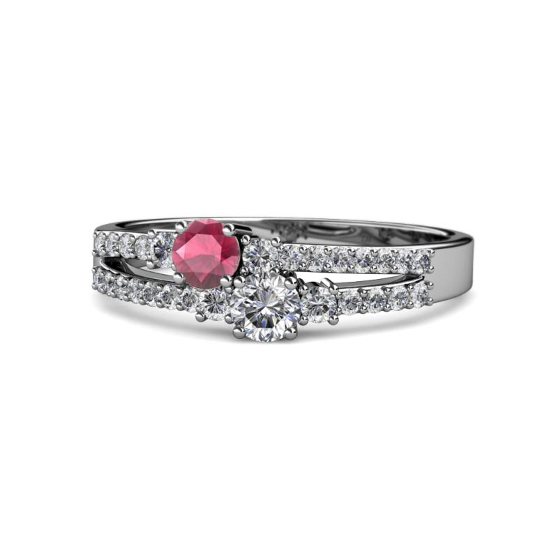 Zaira Rhodolite Garnet and Diamond with Side Diamonds Split Shank Ring 