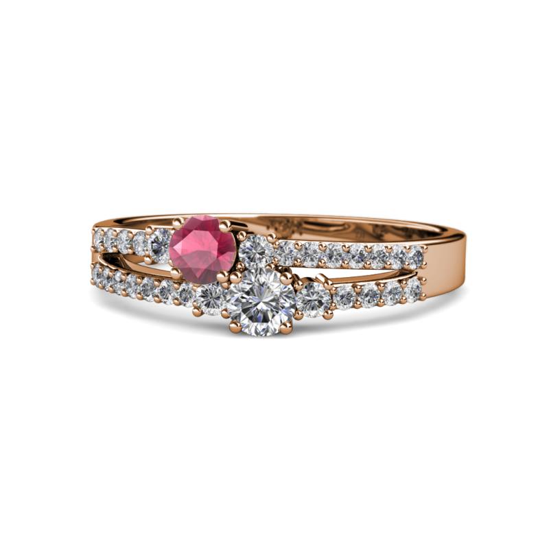 Zaira Rhodolite Garnet and Diamond with Side Diamonds Split Shank Ring 