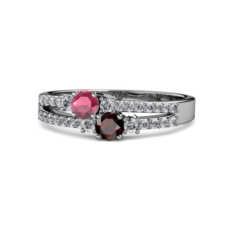 Zaira Rhodolite and Red Garnet with Side Diamonds Split Shank Ring 