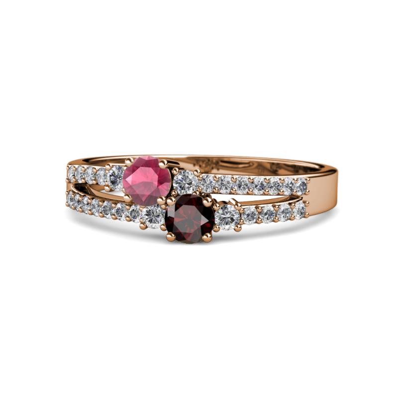 Zaira Rhodolite and Red Garnet with Side Diamonds Split Shank Ring 