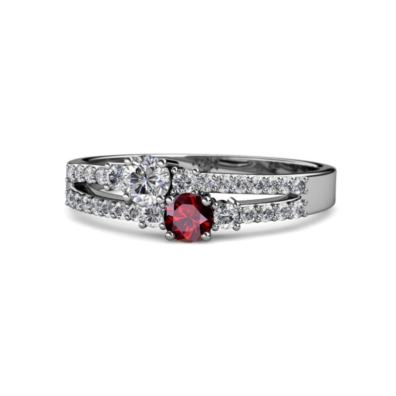 Zaira Diamond and Ruby with Side Diamonds Split Shank Ring 