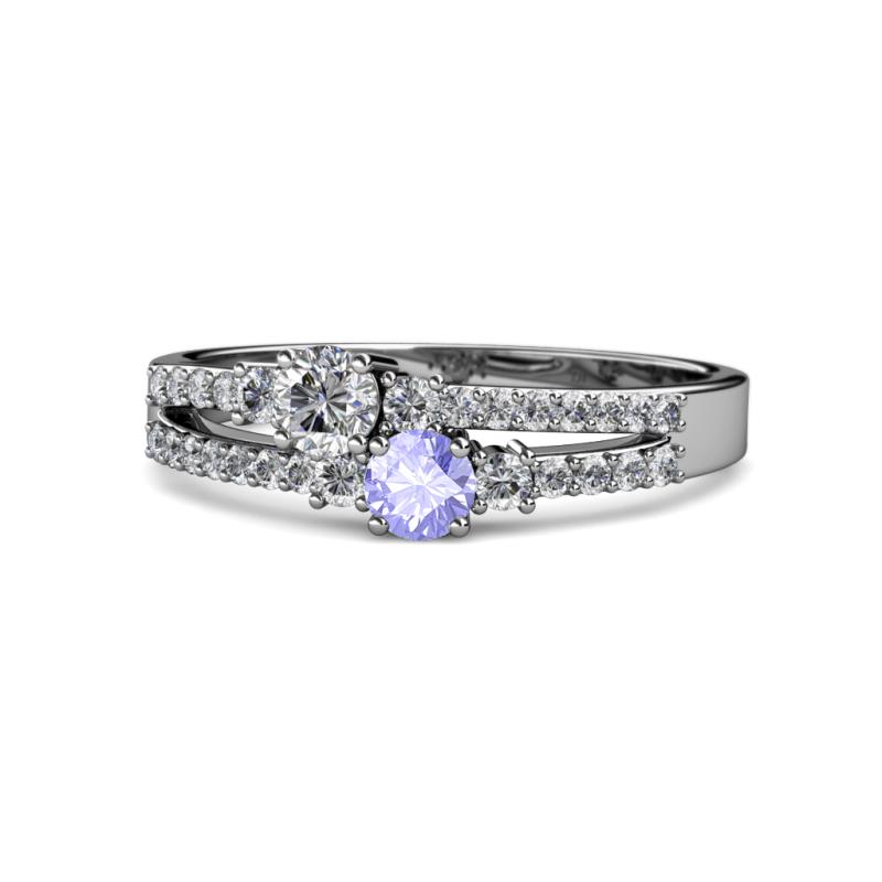 Zaira Diamond and Tanzanite with Side Diamonds Split Shank Ring 
