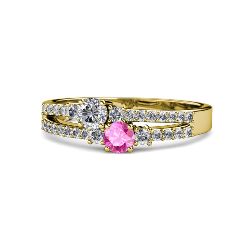 Zaira Diamond and Pink Sapphire with Side Diamonds Split Shank Ring 