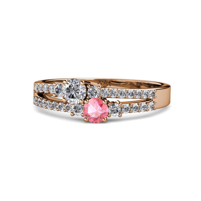 Zaira Diamond and Pink Tourmaline with Side Diamonds Split Shank Ring 