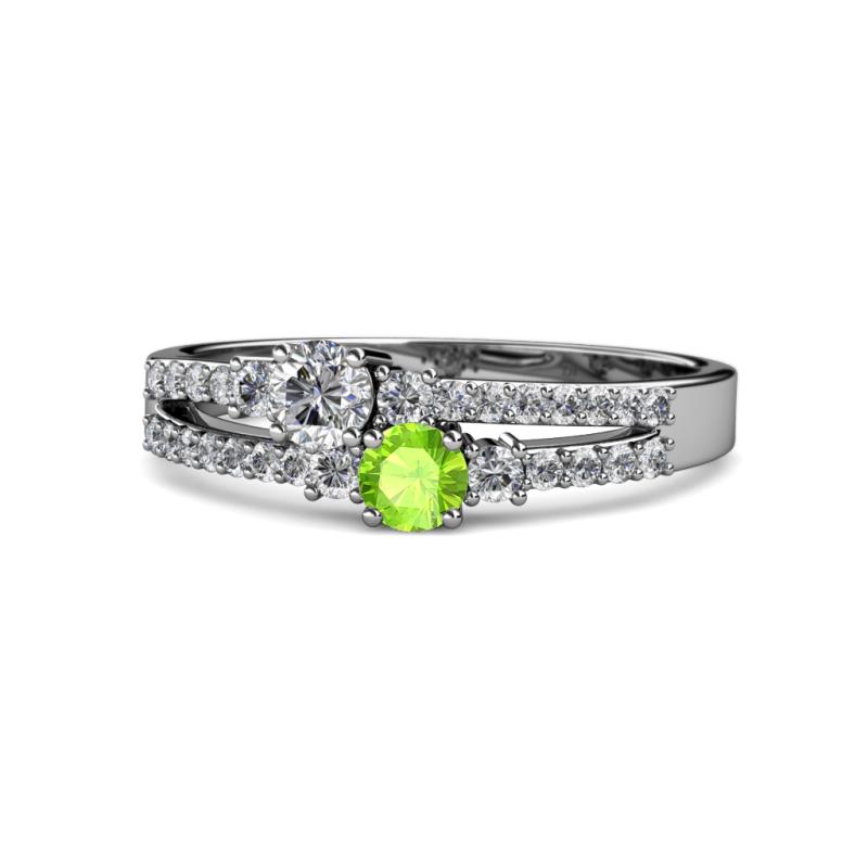 Zaira Diamond and Peridot with Side Diamonds Split Shank Ring 