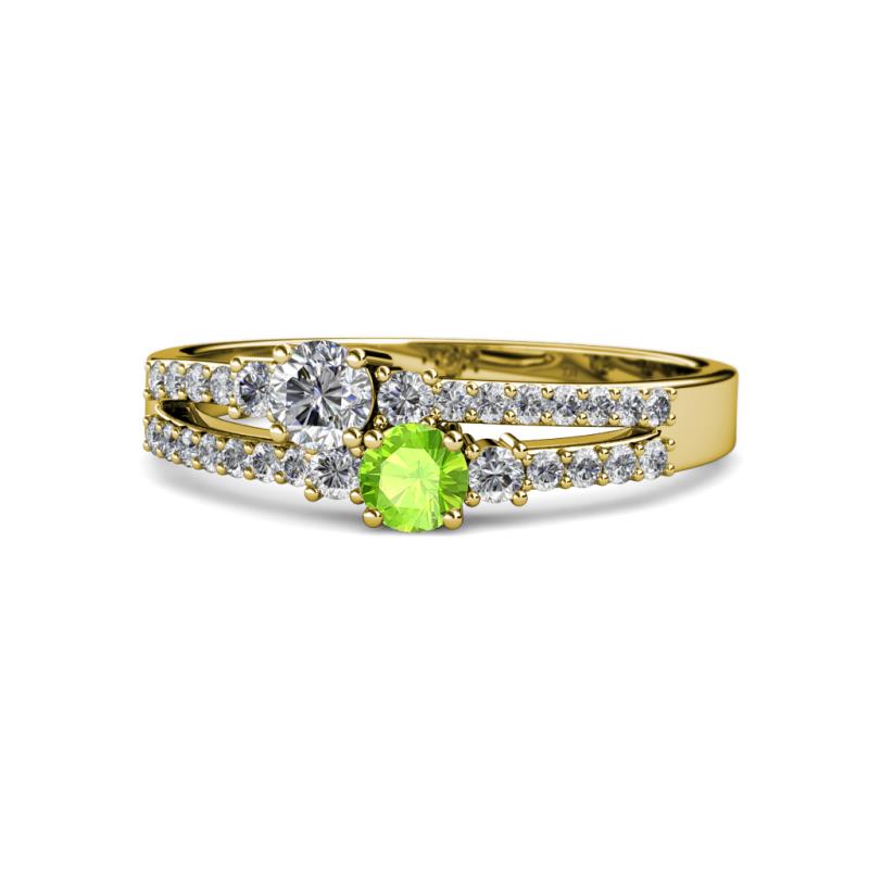 Zaira Diamond and Peridot with Side Diamonds Split Shank Ring 