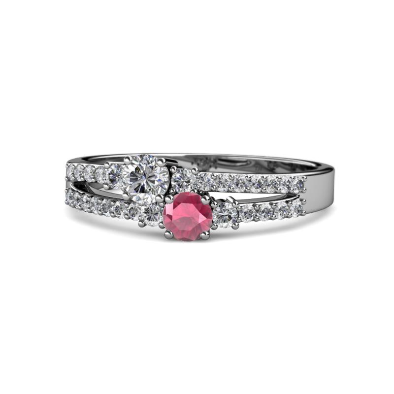 Zaira Diamond and Rhodolite Garnet with Side Diamonds Split Shank Ring 