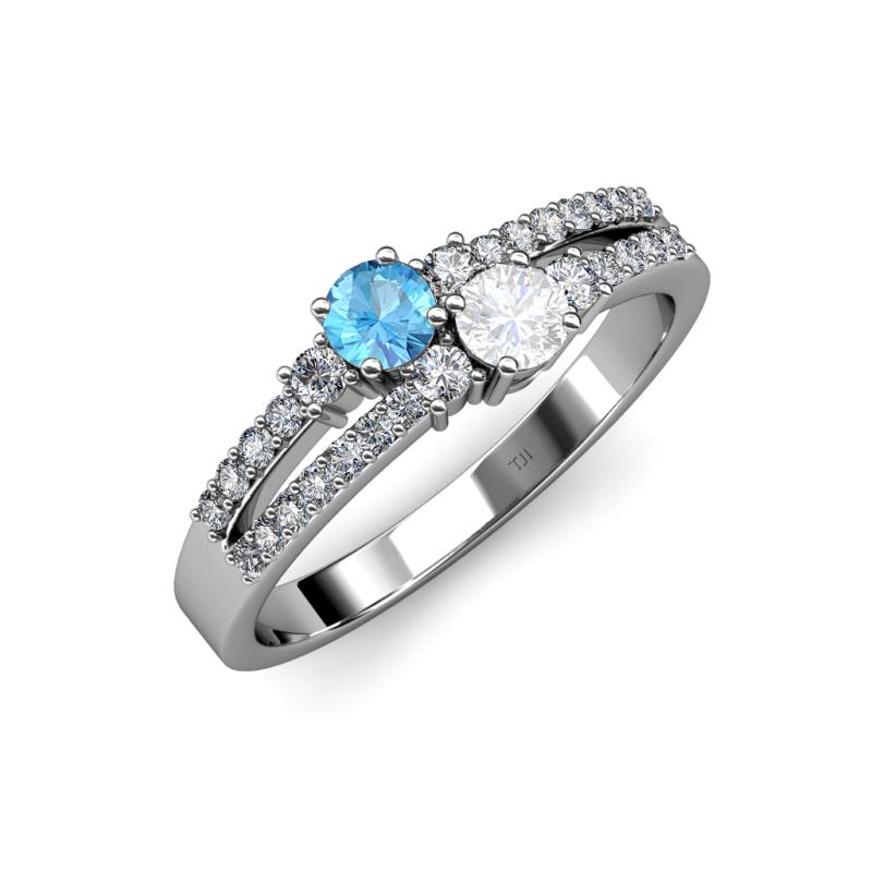Zaira Blue Topaz and White Sapphire with Side Diamonds Split Shank Ring 
