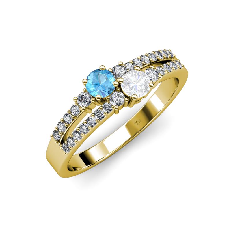 Zaira Blue Topaz and White Sapphire with Side Diamonds Split Shank Ring 