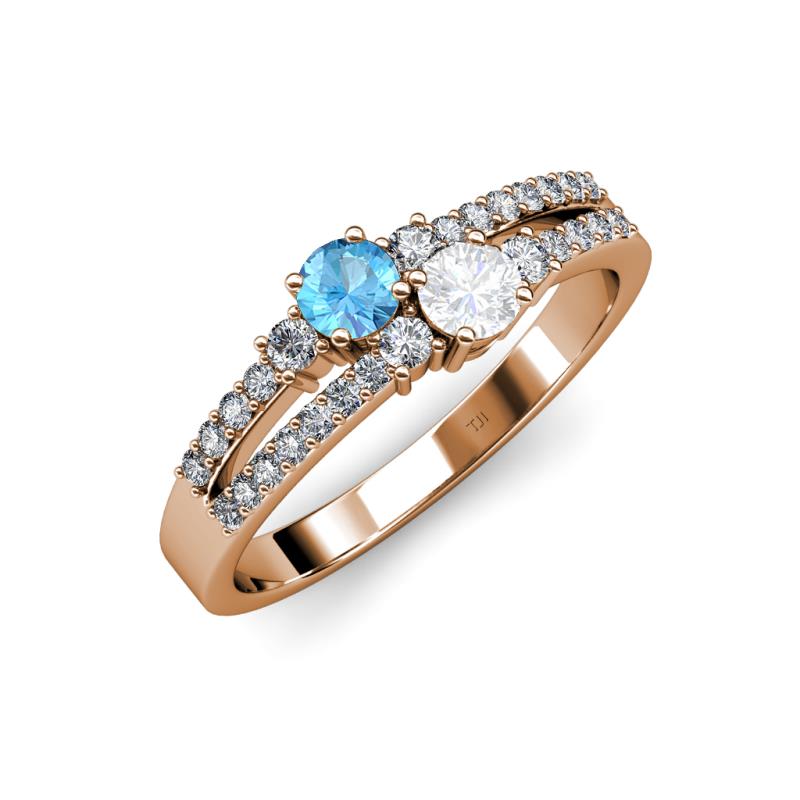 Zaira Blue Topaz and White Sapphire with Side Diamonds Split Shank Ring 