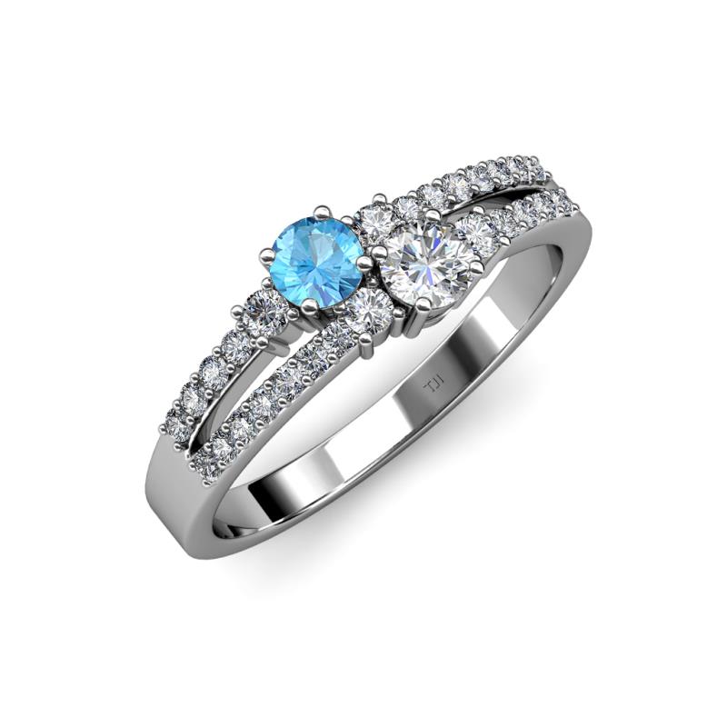 Zaira Blue Topaz and Diamond with Side Diamonds Split Shank Ring 