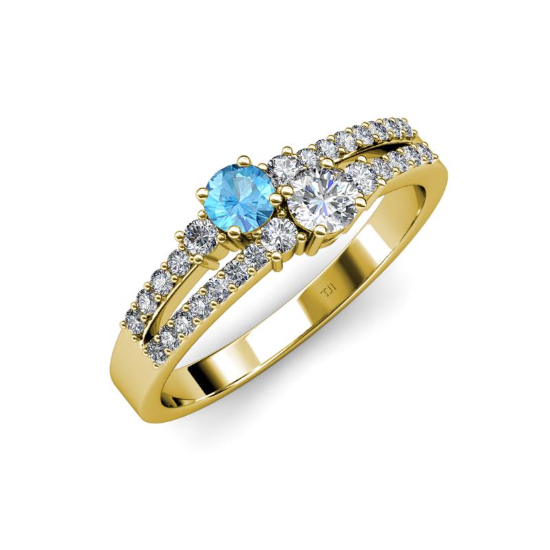 Zaira Blue Topaz and Diamond with Side Diamonds Split Shank Ring 