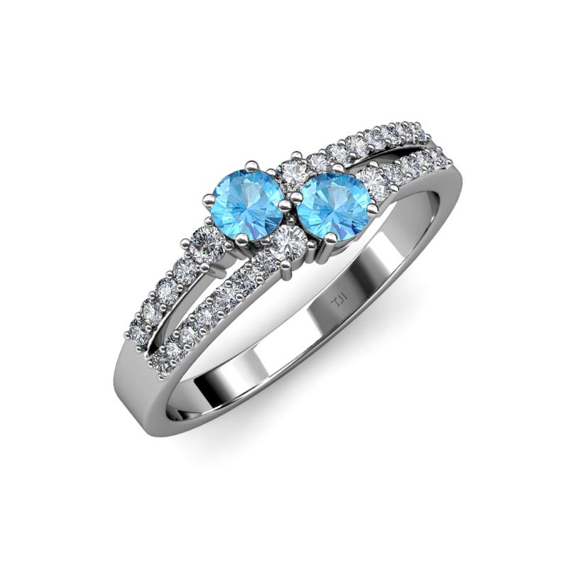 Zaira Blue Topaz with Side Diamonds Split Shank Ring 