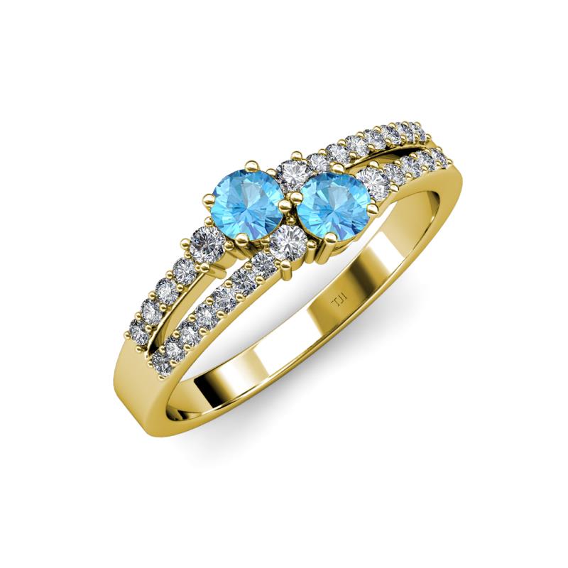 Zaira Blue Topaz with Side Diamonds Split Shank Ring 