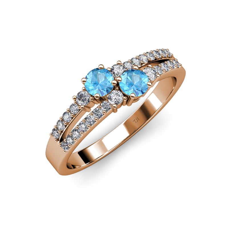 Zaira Blue Topaz with Side Diamonds Split Shank Ring 