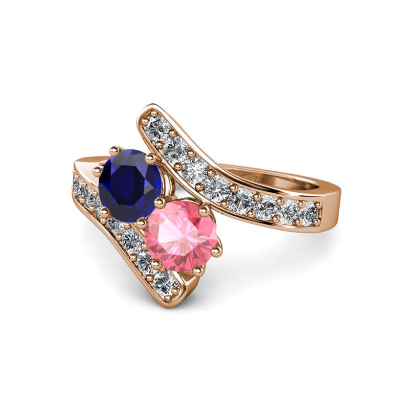 Eleni Blue Sapphire and Pink Tourmaline with Side Diamonds Bypass Ring 