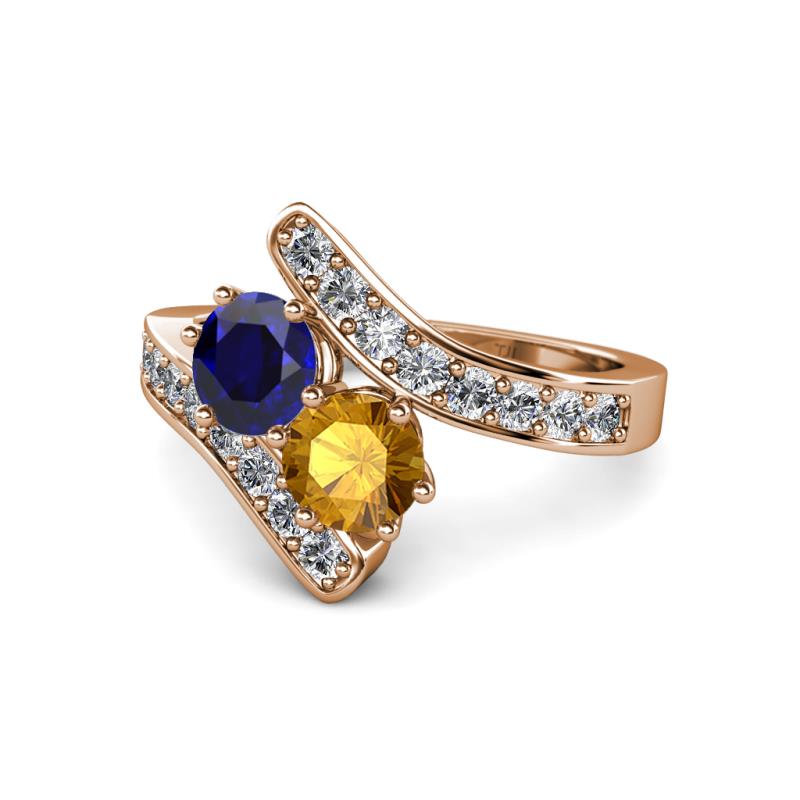 Eleni Blue Sapphire and Citrine with Side Diamonds Bypass Ring 