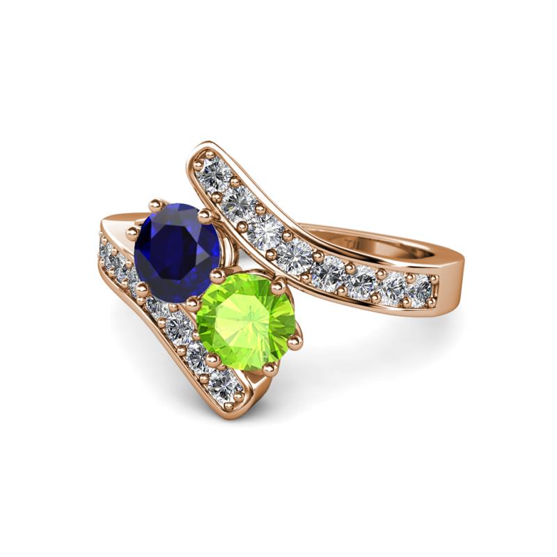 Eleni Blue Sapphire and Peridot with Side Diamonds Bypass Ring 