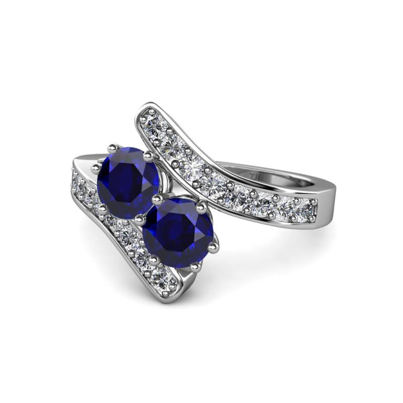 Eleni Blue Sapphire with Side Diamonds Bypass Ring 
