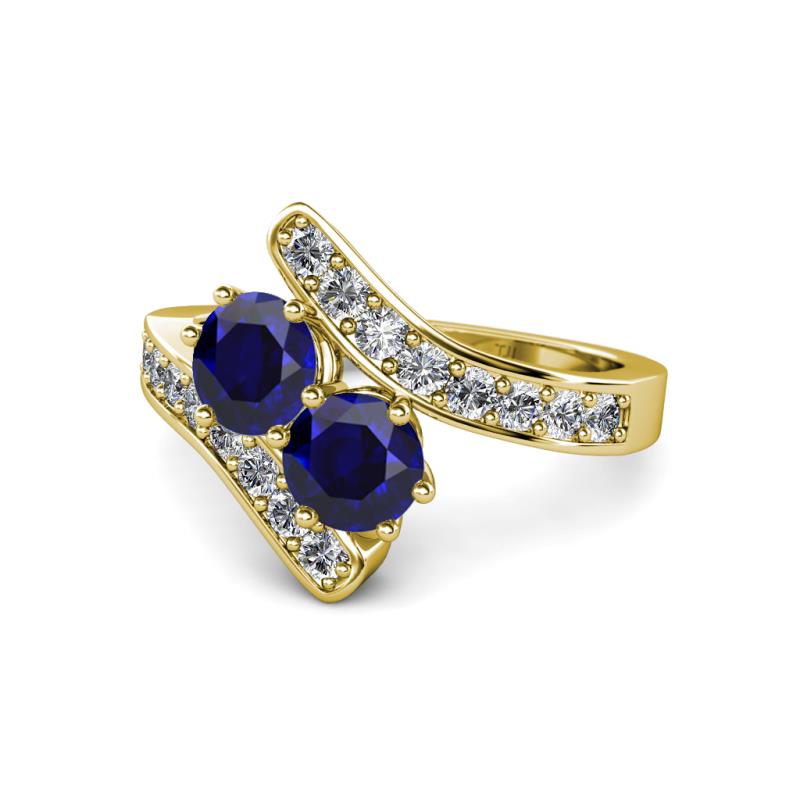 Eleni Blue Sapphire with Side Diamonds Bypass Ring 
