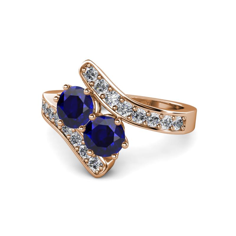 Eleni Blue Sapphire with Side Diamonds Bypass Ring 