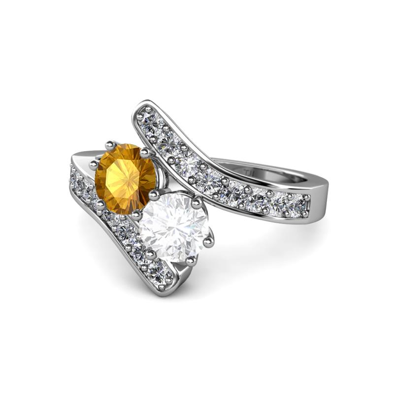 Eleni Citrine and White Sapphire with Side Diamonds Bypass Ring 