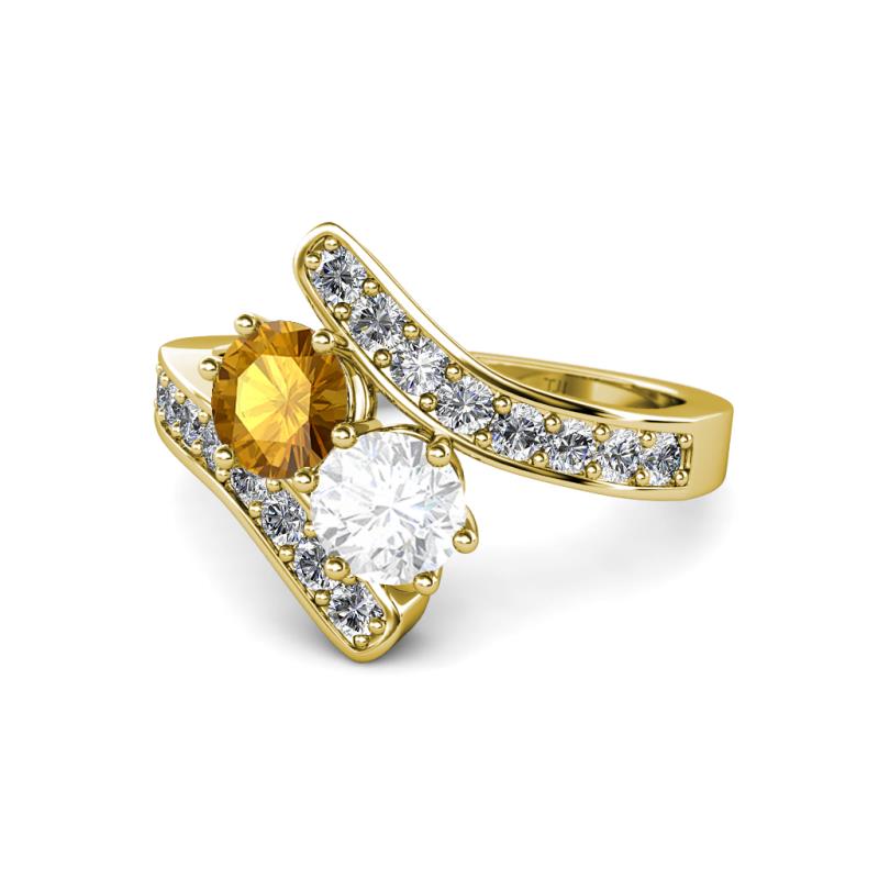 Eleni Citrine and White Sapphire with Side Diamonds Bypass Ring 