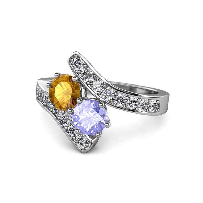 Eleni Citrine and Tanzanite with Side Diamonds Bypass Ring 