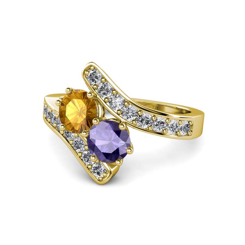 Eleni Citrine and Iolite with Side Diamonds Bypass Ring 