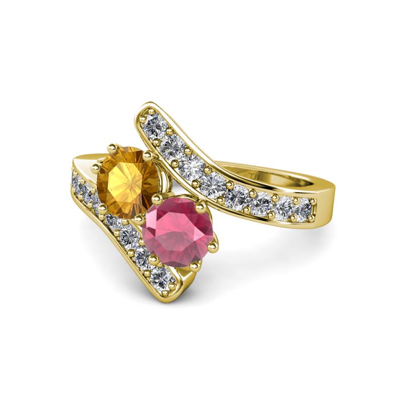 Eleni Citrine and Rhodolite Garnet with Side Diamonds Bypass Ring 