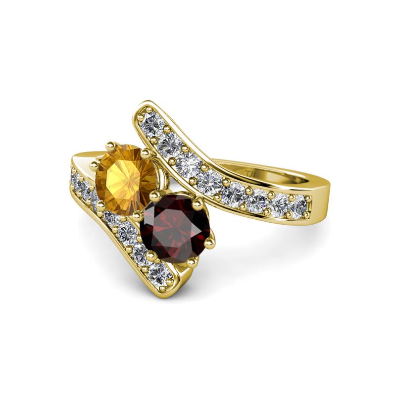 Eleni Citrine and Red Garnet with Side Diamonds Bypass Ring 