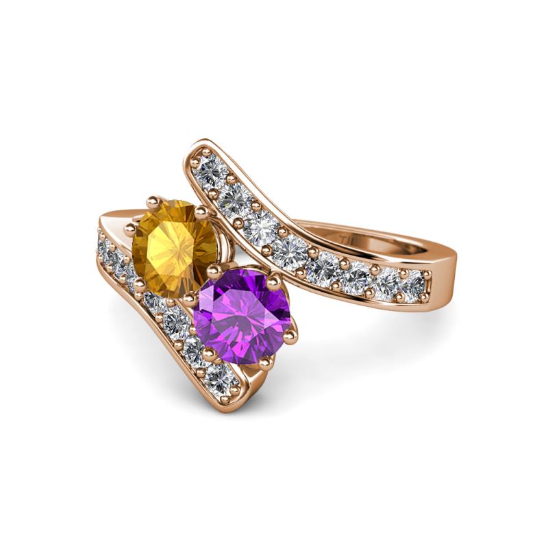 Eleni Citrine and Amethyst with Side Diamonds Bypass Ring 