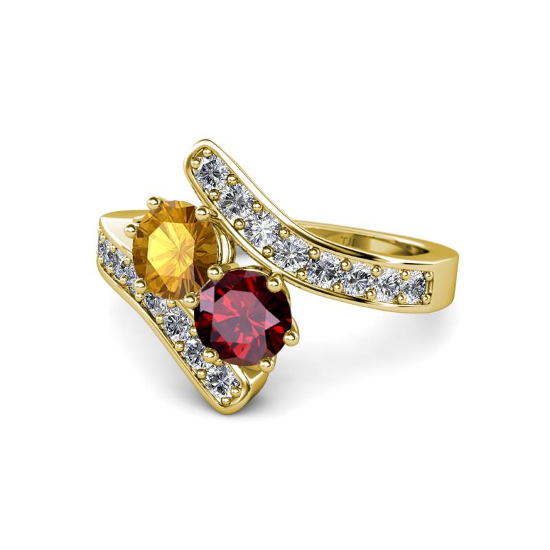 Eleni Citrine and Ruby with Side Diamonds Bypass Ring 
