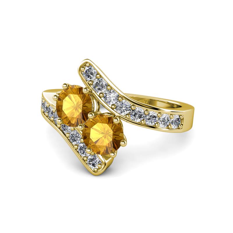 Eleni Citrine with Side Diamonds Bypass Ring 