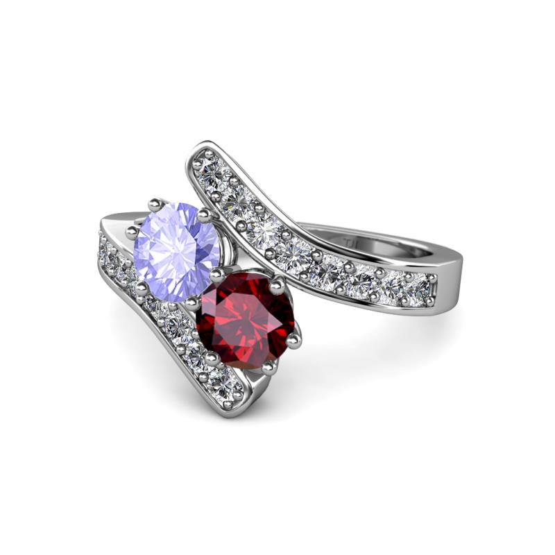 Eleni Tanzanite and Ruby with Side Diamonds Bypass Ring 