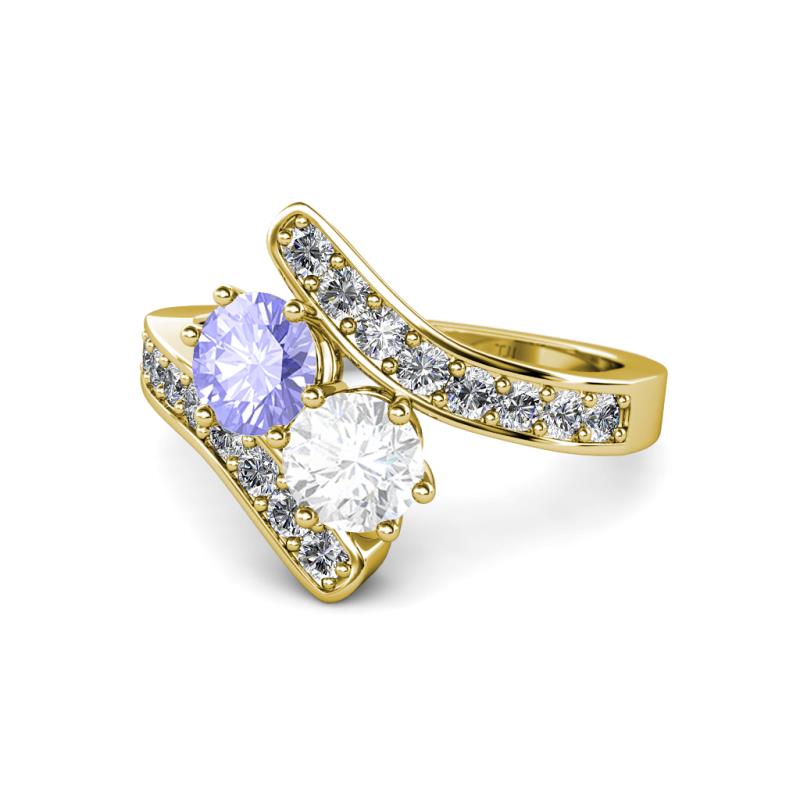 Eleni Tanzanite and White Sapphire with Side Diamonds Bypass Ring 