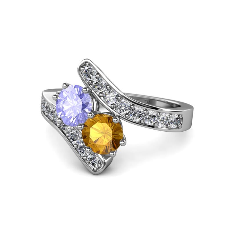 Eleni Tanzanite and Citrine with Side Diamonds Bypass Ring 