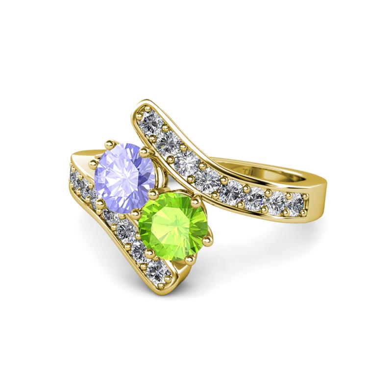 Eleni Tanzanite and Peridot with Side Diamonds Bypass Ring 