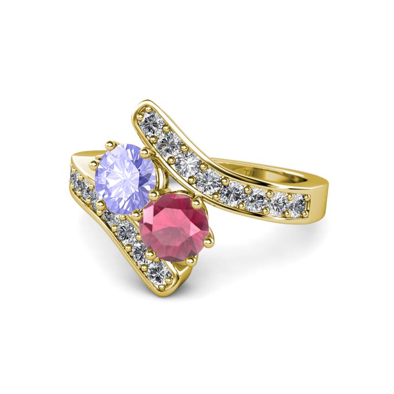 Eleni Tanzanite and Rhodolite Garnet with Side Diamonds Bypass Ring 