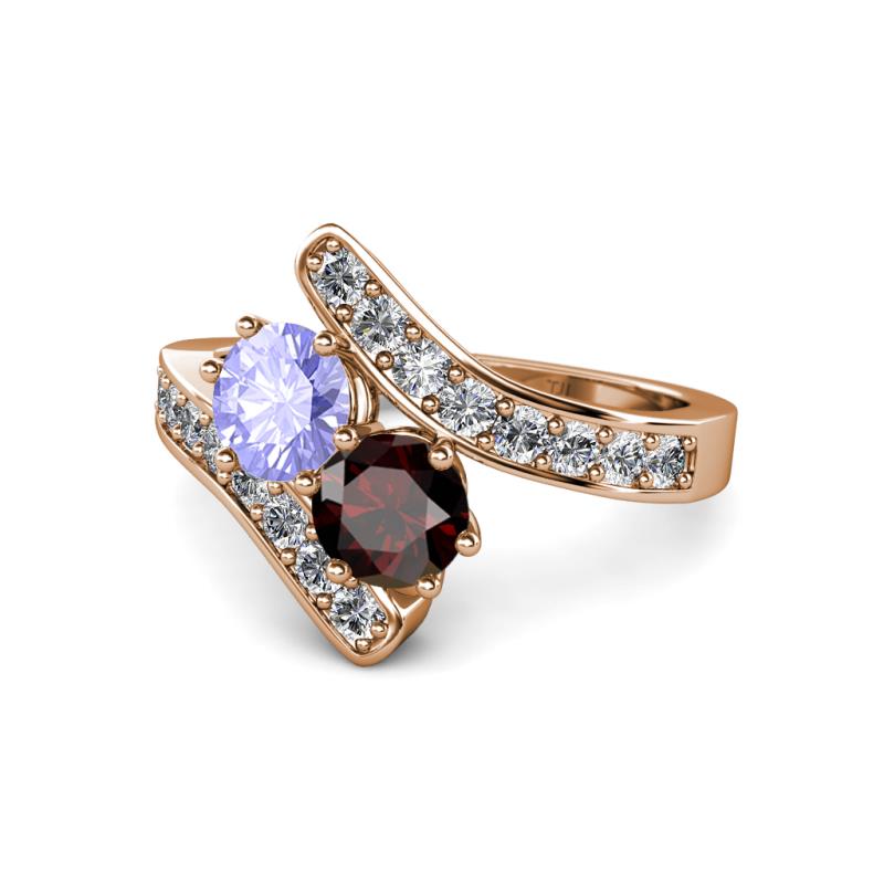Eleni Tanzanite and Red Garnet with Side Diamonds Bypass Ring 