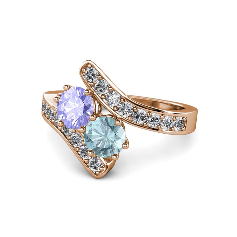 Eleni Tanzanite and Aquamarine with Side Diamonds Bypass Ring 